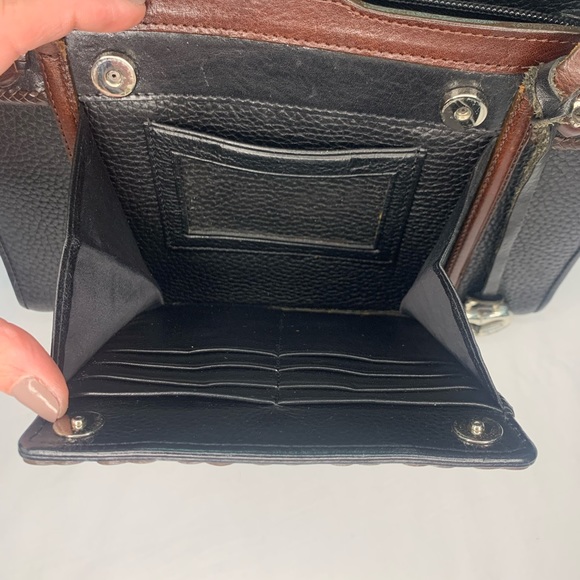 Brighton Paris Black Jagger Leather Vintage Peek a Boo Shoulder Purse Heart Trim - Picture 11 of 15